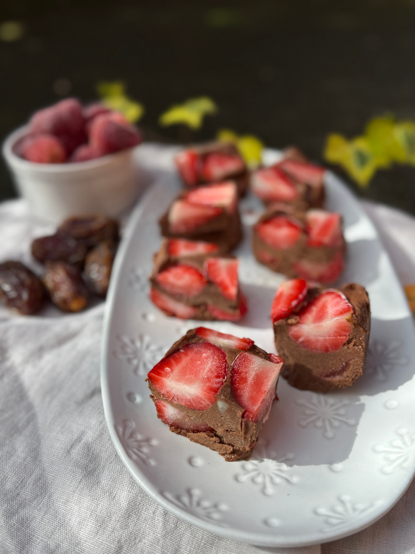 Chocolate strawberry freezer fudge bites
